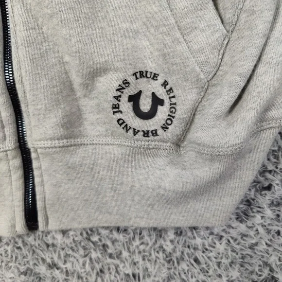 True Religion Womens Medium Streetwear Sleeveless Zip Up‎ Hoodie Vest Gray Gorp - Picture 7 of 11